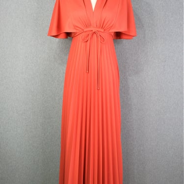 1970s - Party Dress - Maxi - Terra Cotta -  Rusty Peach - Estimated size S  4/6 
