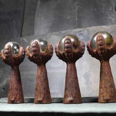 Antique Cast Iron Claw Feet with Glass Orbs | Clawfeet and Glass Ball Furniture Feet | Antique Furniture Salvage | Bixley Shop 
