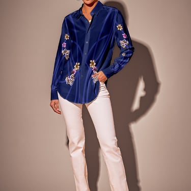 The Brooklyn Button Up | Art Nouveau Floral in Royal Blue