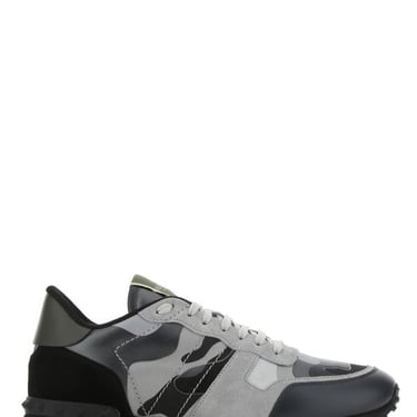Valentino Garavani Man Multicolor Fabric And Nappa Leather Rockrunner Camouflage Sneakers