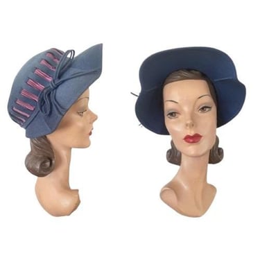 1950s Blue & Pink Mid Century Womens Hat - Vintage Picture Hat - 1950s Womens Blue Hat - 1950s Womens Pink Hat - Vintage Blue Hat 