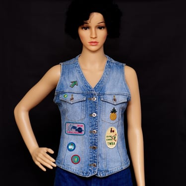 Vintage 1990s Denim Vest with Patches | Small | 4 