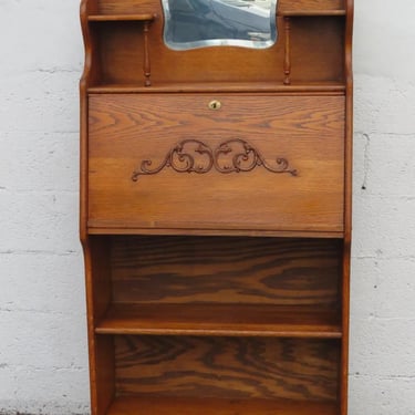 Early 1900s Tiger Oak Shelving Bookcase with Secretary Desk 5224