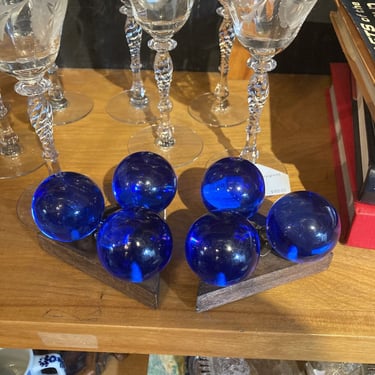 Pair mid century cobalt acrylic candlesticks