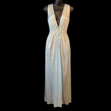 blue goddess nightgown 1970s nylon long gown medium 