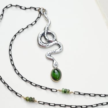 14k & Silver Tourmaline Snake Necklace