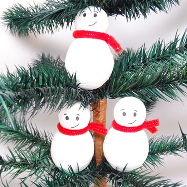 3 Vintage German Spun Cotton Snowmen for Crafts and Christmas Tree Ornaments 
