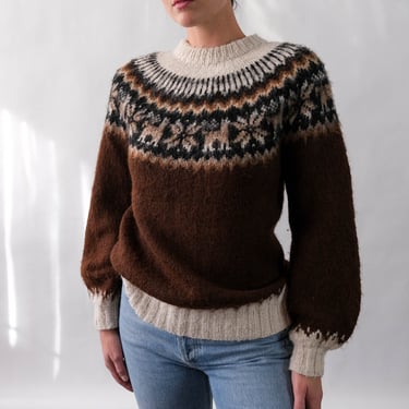 Vintage 70s Alpaca Wool Hand Knit Winter Sweater w/ Alpaca Knit Design | Cashmere Soft | 1970s 1980s Bohemian Unisex Winter Crewneck Sweater 