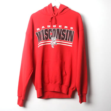 vintage WISCONSIN BADGERS 1990s men's red & black HOODIE vintage 90s sweatshirt -- size large -- Free shipping U.S.A 