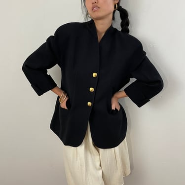 90s French blazer / vintage black wool crepe batwing cropped Maurice Daquin French designer blazer | M 