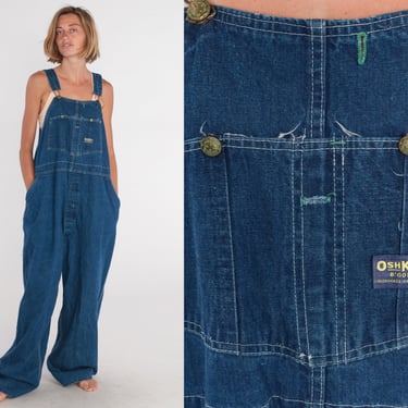 Osh Kosh Overalls 80s Blue Jean Overall Pants Denim Dungarees Button Fly Wide Baggy Coveralls Carpenter Utility Vintage 1980s Mens 2xl xxl 