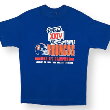 Vintage 1989 Super Bowl XXIV Denver Broncos AFC Champions NFL Graphic Shirt Size Large 