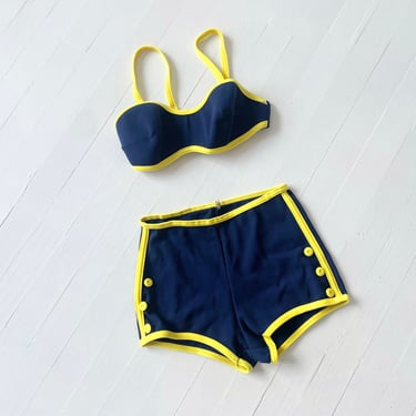 1970s Navy + Yellow Bikini Set 