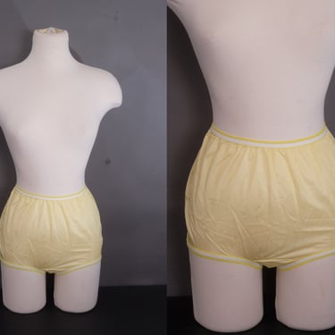 Vintage 90s Nylon Sheer Granny Panty Brief Yellow Size 7 Large 