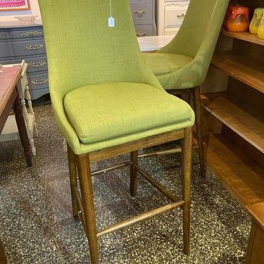 A pair of green high backed stools! 2 available 20” x 20” x 47” seat height 31” foot pegs is 13” high.