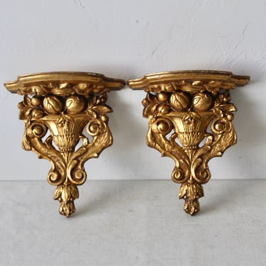 Italian Baroque Gilded Brackets Accent Wall Console Shelves Mid Century-a pair 