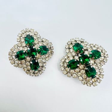 Emerald Rhinestone Pave Earrings Clip 