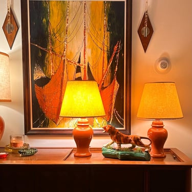 Pair of Vintage 1970s Orange Ceramic Table Lamps 