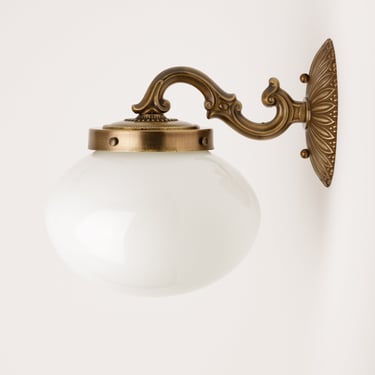 Mid-Century Modern - Wall Sconce - Indoor or Outdoor - White Glass Shade - Round Globe - Victorian Light 