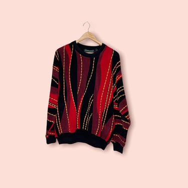 Vintage Tundra Sweater Ribbed Coogi Style Biggie Sweater Red, Size M 