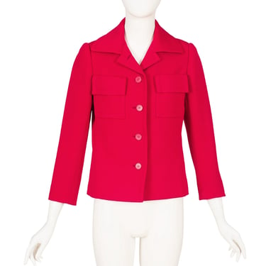 Philippe Venet 1970s Vintage Red Wool Collared Button-Up Jacket Sz XS S 
