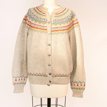 1960s Norwegian Sweater Wool Knit Cardigan M 