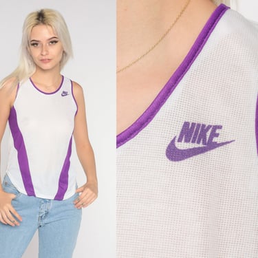 Nike Tank Top White Mesh Running Shirt 00s SHEER Shirt Ringer Retro Tee Sports Jersey Purple Sleeveless Top Retro Vintage Small S 