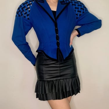 Vintage 80s Blue & Black Corset Fitting Top by VintageRosemond