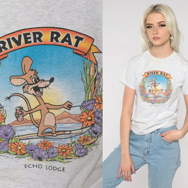 River Rat Shirt 80s 90s Echo Lodge T Shirt Colorado River California TShirt Vintage Retro Tourist CA Graphic Tee Grey Extra Small xs 