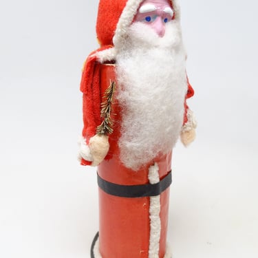 Vintage 1940's Santa Christmas Candy Container, Hand Painted Clay Face, Cotton Beard 