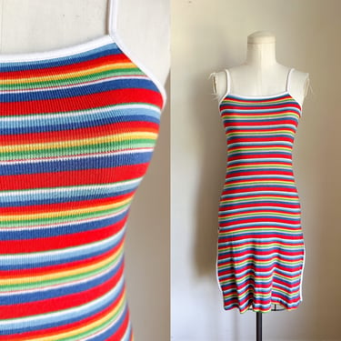 Vintage 1970s Rainbow Striped Jersey Dress / XS-S 