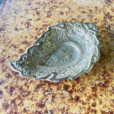 Vintage Pressed Silver Dish Leaf Motif Vintage Bowl Shelf Decor Jewelry Trinket 