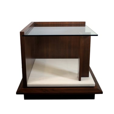Custom Made Glass, Mahogany, and Marble Side End Table by David Goldberg 