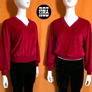Soft Vintage 70s 80s Dark Red Velour Top 