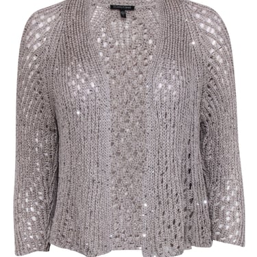 Eileen Fisher - Grey Cotton Knit Open Cardigan w/ Sequin Design Sz S