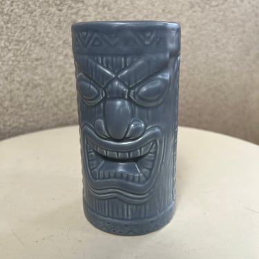 Vintage tall glossy grey blue tiki mug pottery ceramic by KC Co Ltd 2000 
