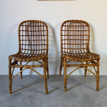 1970's Vintage Italian Bamboo and Rattan Chairs in the Style of Tito Agnoli 