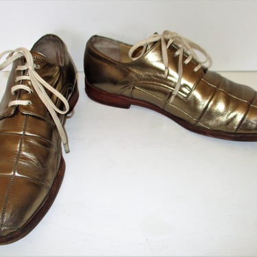 Womens Oxfords, Vintage Comme Des Garcons Shoes, Size 7 1/2 US 23 1/2 Japan Women, gold patchwork leather 