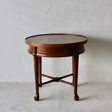 Henredon Folio Four Vintage Mid-Century Burlwood Top Round Side Table 