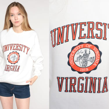 University of Virginia Sweatshirt White College Shirt 80s Charlottesville Graphic Slouchy Vintage Crewneck Raglan Sleeve 1980s Medium 