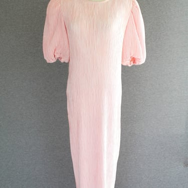 1980's - Sweet Pink - Fortuny Style - Sheath -Puff Sleeve - Party Dress - by NUIT 