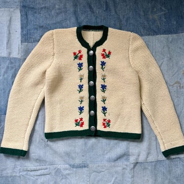 Vintage Handknit Wool Austrian Cardigan Sweater XS Small by TimeBa