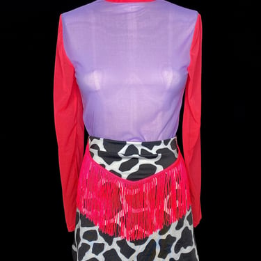 Cowboy Fringe Mini Skirt -Cow Print mini skirt with pink fringe- Festival Fashion- Burning Man Clothing-Wrestling Costume-Drag Queen- Y2K 