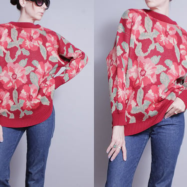 Vintage 1980's | Album by KENZO | Large Floral | Pullover | Sweater | Made in Italy | L 