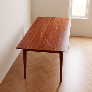Customizable dining table midcentury - Handmade solid wood table for the kitchen - Mid century modern inlay table 