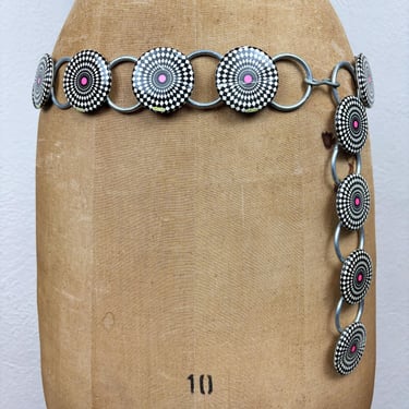 1970s metal belt, chain link belt, silver tone | Black Label  display picture 1
