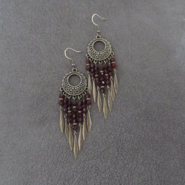 Crystal chandelier earrings, red and bronze earrings 