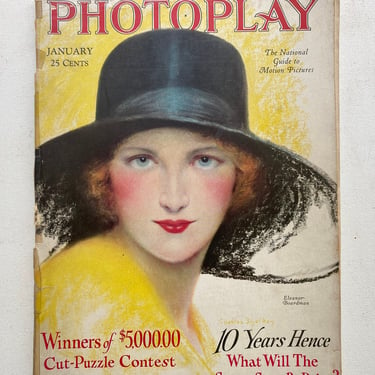 Vintage Photoplay Magazine, Eleanor Boardman Cover, January 1927,  Cover Art By Charles Sheldon, Blue Eyed Beauty Wearing Hat 