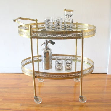 Mid Century Modern Brass Bar Serving Cart