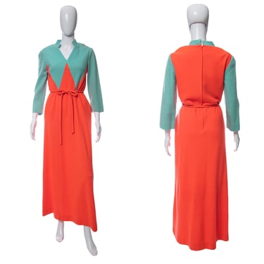 1960's Addie Masters for Bergdorf Goodman Coral and Blue Rare Color Block Dress Size M